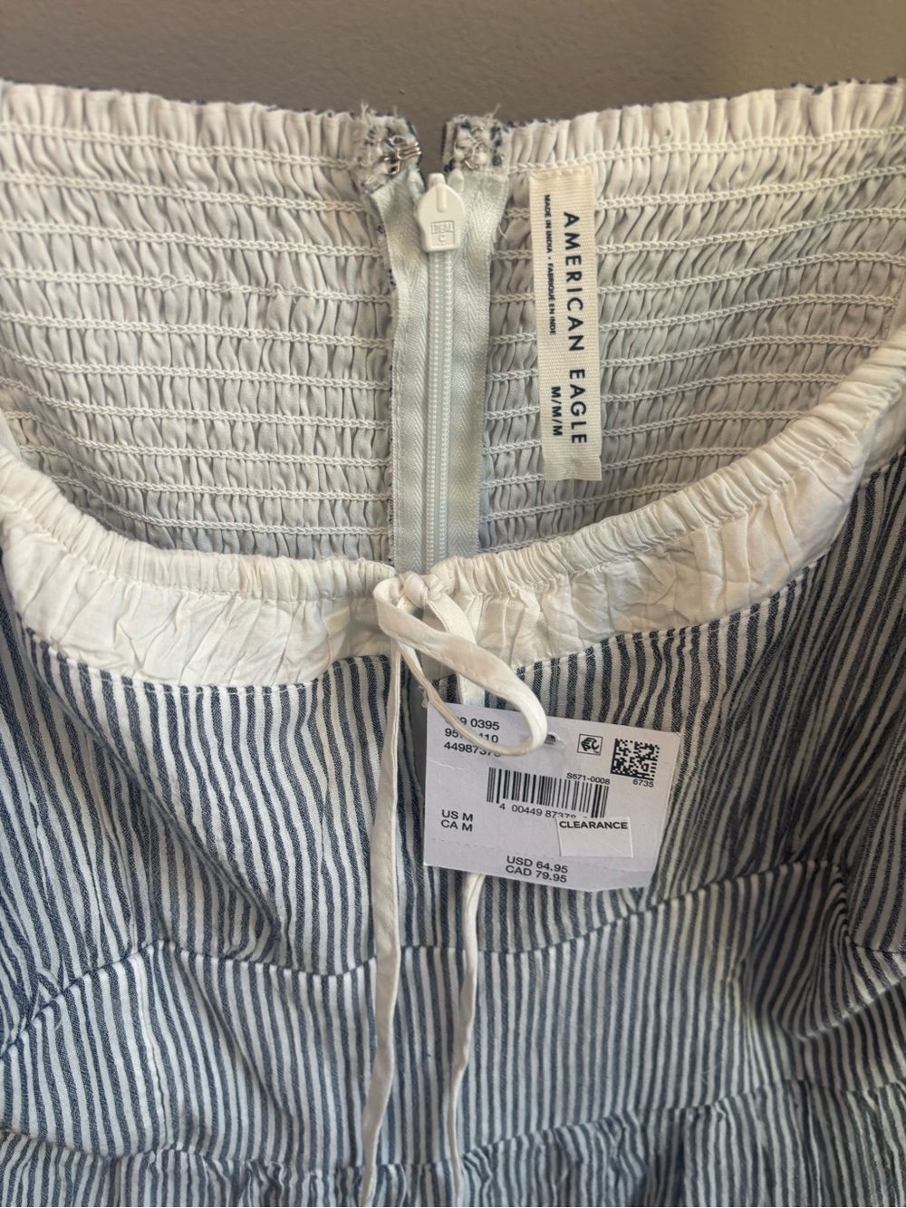 American Eagle Striped Blue & White mini dress with Lace Trim - Picture 4 of 6